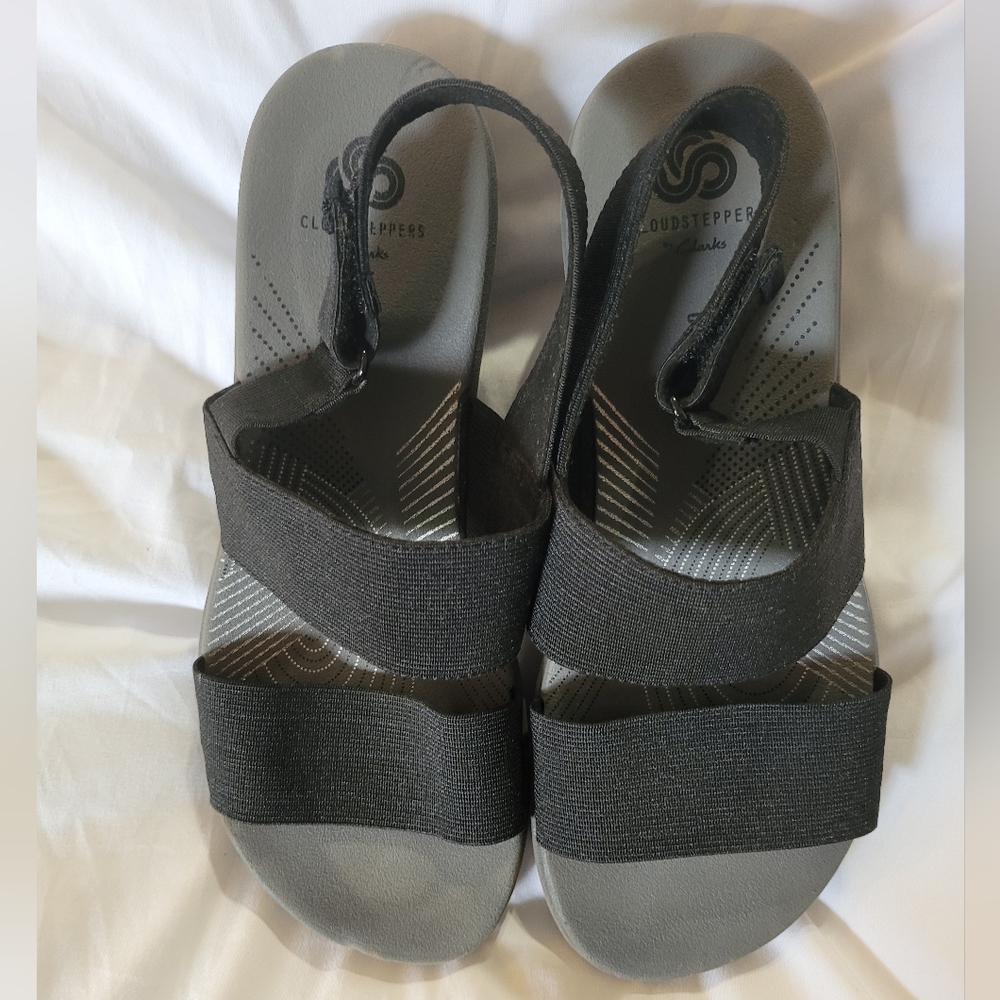 Clarks Cloudsteppers Black Elastic Strap Sandals … - image 1